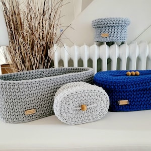 Gehaakte ovale cosmetische mand, opbergmand met deksel, decoratiemand, badkameruitrusting, cadeaumand, babykamerdecoratie, badkameropslag