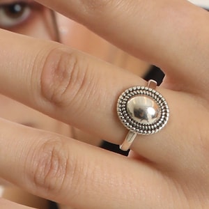 Handmade Sterling Silver Dome Ring-Inspired Adjustable Ring-Boho Statement Jewelry-Minimalist Beaded Ring-Gift for Her