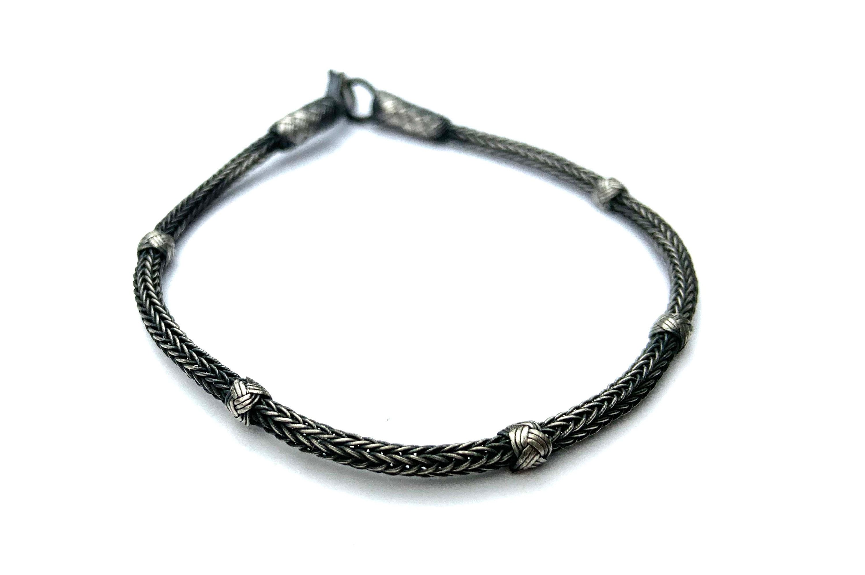Minimalist BRAIDED BRACELET Thin Silver Bracelet Silver Bead Etsy