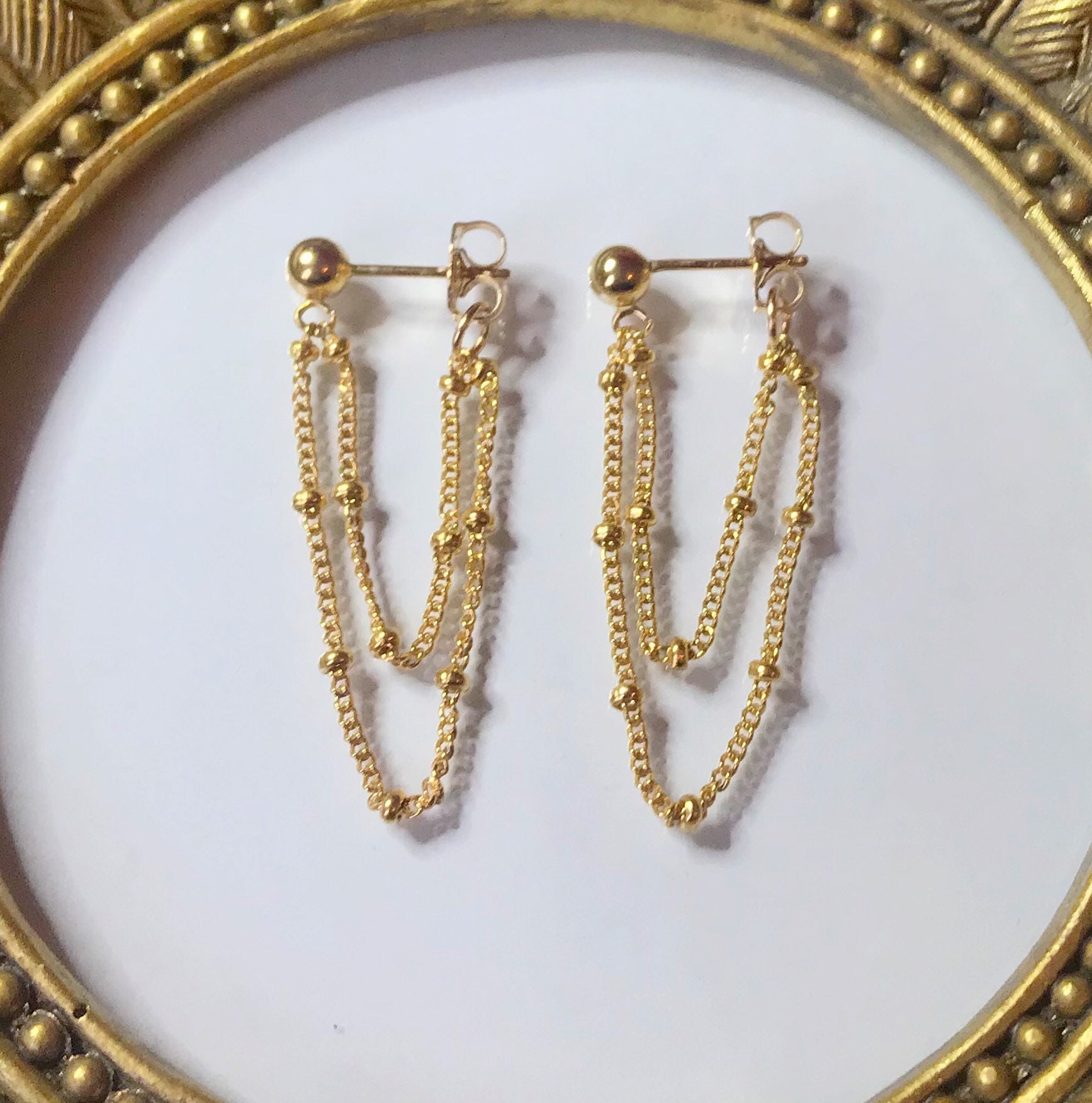 double ball chain earrings