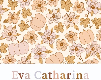 Halloween Floral Pumpkin Seamless Pattern: Autumn Fabric Design (Digital)