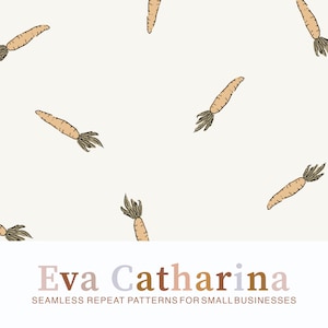 以下が含まれることがあります： 薄いベージュの背景に、手描きの人参が繰り返し描かれたシームレスなパターン。人参は薄いオレンジ色で、茶色の茎と緑の葉が付いています。このパターンは、生地、壁紙、文房具など、さまざまなクリエイティブなプロジェクトに最適です。