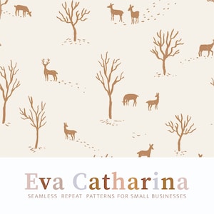 Winter autumn snow deer trees seamless repeat pattern file seamless fabricpattern,  seamless pattern for fabric, commercial license pattern