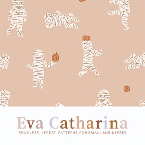 Halloween Autumn mummies seamless repeat pattern file seamless fabricpattern,  seamless pattern for fabric, commercial license pattern