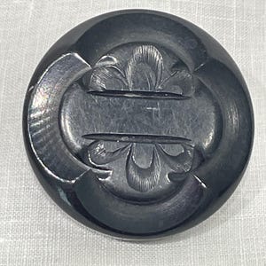 Bakelite Black Hand Carved Coat Button