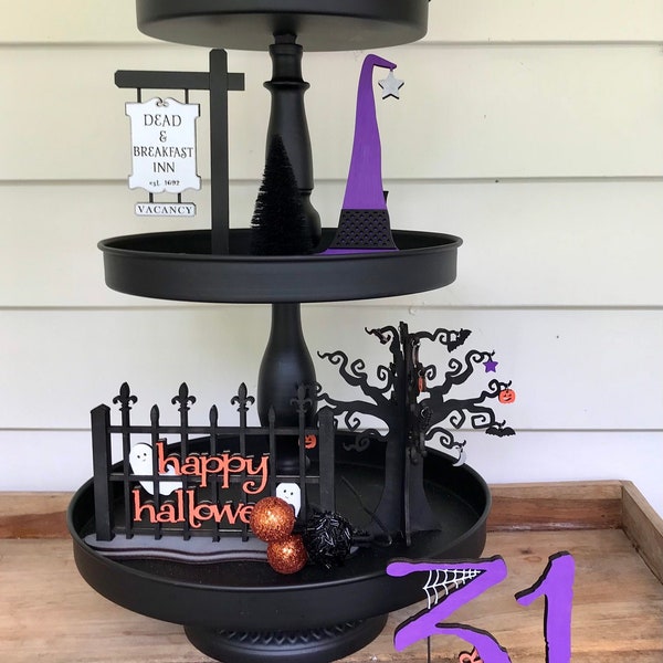 Halloween Tiered Set - 3D Halloween Signs and Tree - Spooky Tiered Tray