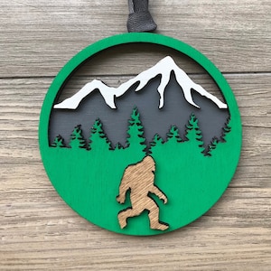 Sasquatch Wood Ornament: Hand-Painted PNW Bigfoot Gift