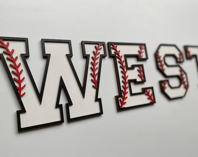 Personalized Baseball Letters: Sports Theme Laser Cut Wood Letters, Kid’s Room Decor