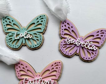 Personalized Butterfly Christmas Ornament and Basket Tag: Laser Cut Baltic Birch, Easter Valentine Gift