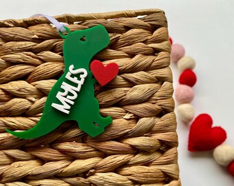 Personalized Dinosaur Valentine Tag: Laser Cut Acrylic Gift Tag