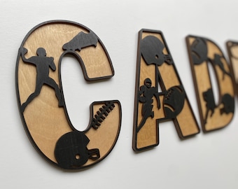 Personalized Football Letters: Sports Theme Laser Cut Wood Letters, Kid’s Room Decor
