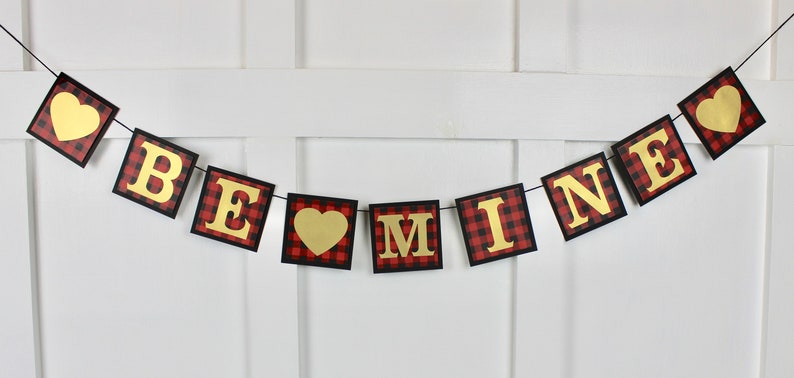 Buffalo Plaid Valentine/'s Day Banner-Custom Buffalo Plaid Banner-Valentine/'s Day Party-Valentine Decor-Red and Black Buffalo Plaid