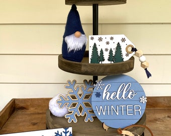 Winter Tiered Tray - Snow Tiered Tray - Winter Decorations - Snowflake tier tray