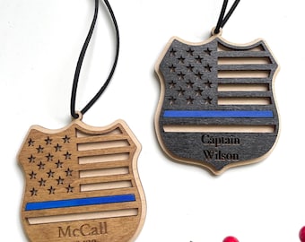Custom Police Badge Ornament - Thin Blue Line