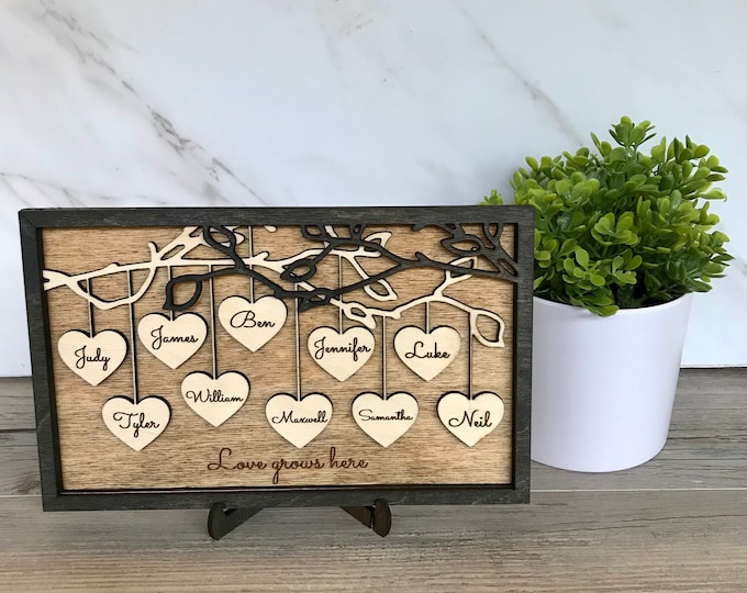 Personalized Family Tree: Engraved Heart Drop Gift