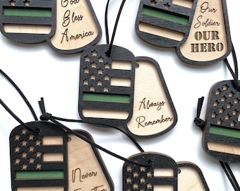 Military Ornament -Dog Tag Ornament -  Support Our Troops Christmas Gift - Thin Green Line