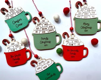 Personalized Family Christmas Ornament: Hot Chocolate Design, Up to 11 Names