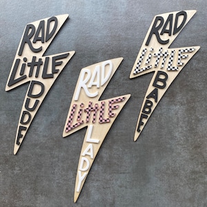 Rad Little Dude Lightening Bolt Sign - Checkered - Rad Little Lady - Rad Little Babe - Nursery Signs -