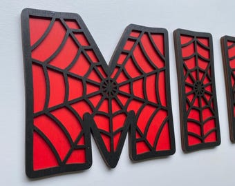 Superhero Name Sign: Spider Web Letters, Custom Kids Room Decor