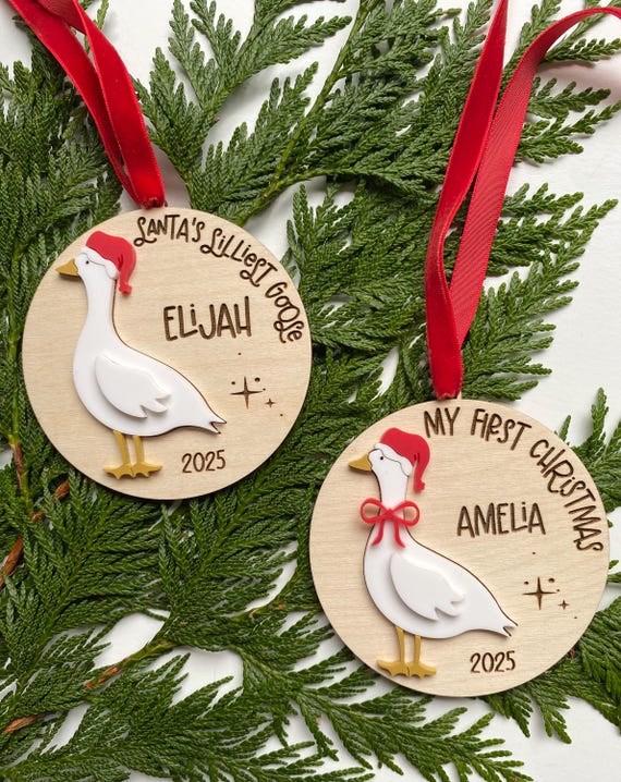 Personalized Silly Goose Christmas Ornament - Engraved Wood and Acrylic