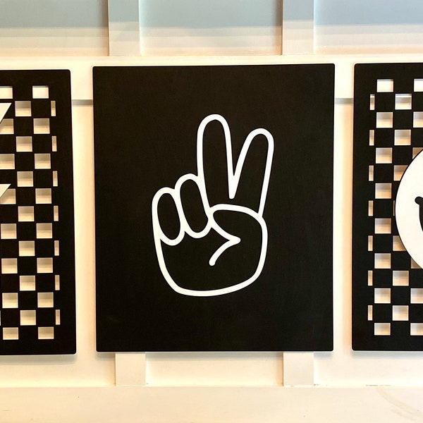 Happy Dude Signs- Peace Sign - Smiling Sign - Checked Sign - Boys Room  -  Checked - Nursery Decor - Black and White Checked