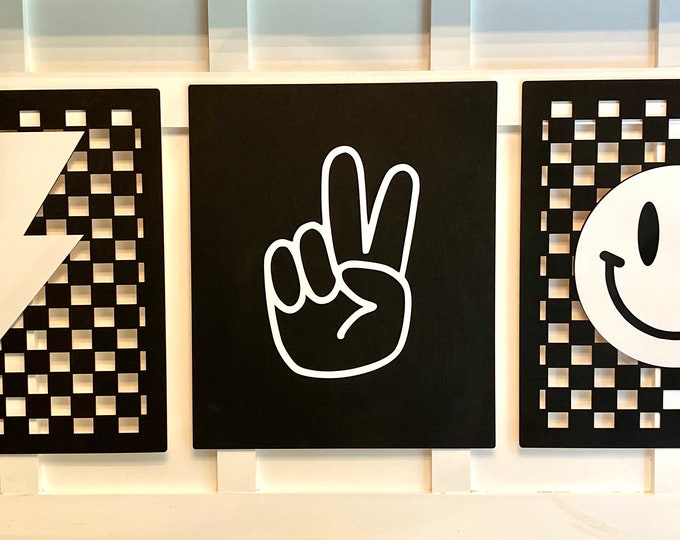 Black & White Checkered Sign Set:Wood and Acrylic Decor Happy Dude  Rad Little Dude Nursery