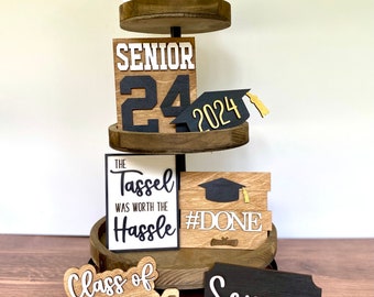 Graduation Tiered Tray Pieces- Class of 2024 Decorations - Farmhouse Decor - Tiered Tray Decor - Graduation Cap - Senior 2024 Decorations