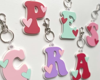 Personalized Initial Heart Keychain: Acrylic Tag - Easter - Valentine Gift  -Stocking Stuffer