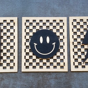 Happy Dude Signs- Skateboard Sign - Smiling Sign - Checked Sign - Boys Room  -  Checked - Nursery Decor -
