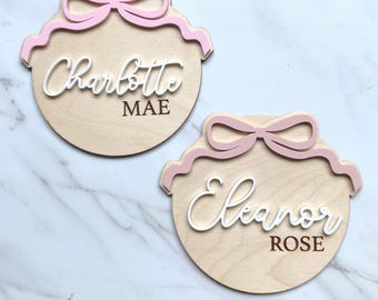 Bow Baby Girl Name Announcement Sign: Acrylic Name, Bow Decor, Newborn Announcement