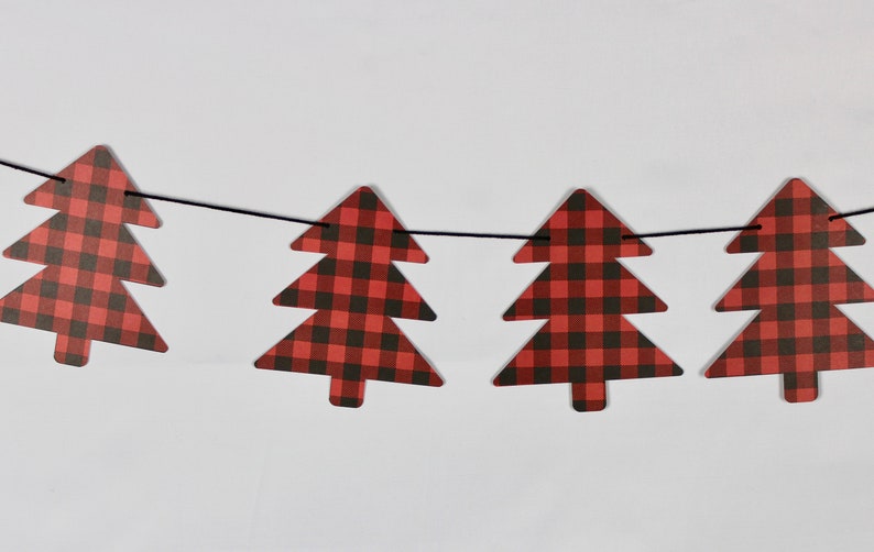 Red Buffalo Plaid Christmas Tree Garlandwhite and Black Etsy