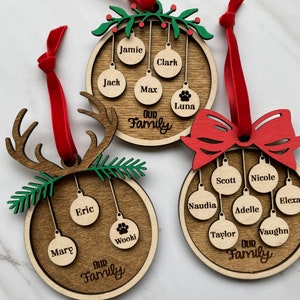 Personalized Family Christmas Ornament: Engraved Baltic Birch, 1-15 Names Custom