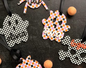 Personalized Halloween Boo Basket Tag- Candy Basket Tag - Trick or Treat - Checkered Acrylic
