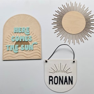 Here come the Sun - Sun Nursery Decor - Beach Nursery - Boho Nursery - Wood and Acrylic Signs  - Sun Decor - Personalized Name Sign