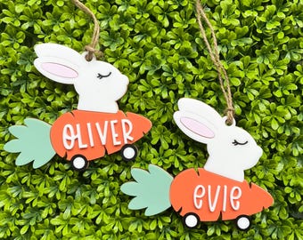 Personalized Easter Basket Tag: Acrylic Bunny Carrot Car