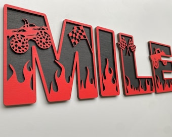 Personalized Monster Truck Letters: Laser Cut Baltic Birch Name Sign