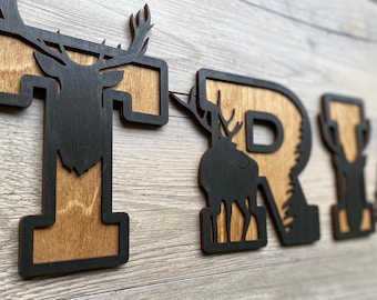 Laser Cut Hunting Letters: Deer & Moose, Kids Room Decor