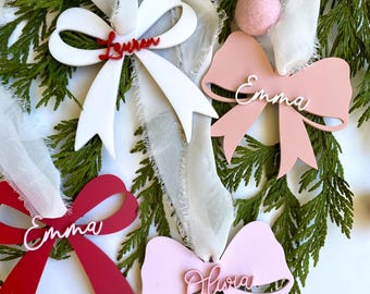 Personalized Acrylic Christmas Bow Ornament: Custom Name Tag Valentine Tag