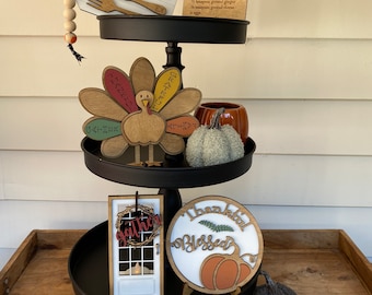 Thanksgiving Tiered Tray Piece - Fall Tier Tray - Turkey Decor - Thanksgiving decorations -  Fall Pumpkins