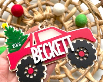 Personalized Monster Truck Christmas Ornament: 2026 Kid's Ornament