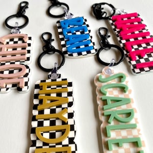 Keychain - Checkered Backpack name tag - Custom Bag Tag - Water bottle Tag- Lunchbox Tag - Name Keychain - Acrylic Name Tag - Bag Tag -Charm