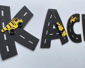 Construction Vehicle and Roadway Letters and Numbers: Race Car Nursery Decor City Garbage Truck
