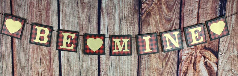 Buffalo Plaid Valentine/'s Day Banner-Custom Buffalo Plaid Banner-Valentine/'s Day Party-Valentine Decor-Red and Black Buffalo Plaid