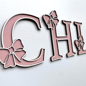 Custom Bow Name Sign: Laser Cut Birch, Girl Room Decor