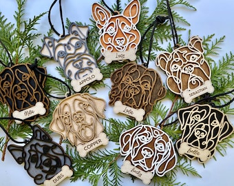 Custom Dog Ornament: Line Drawing, Personalized Pet Christmas for 102 Breeds