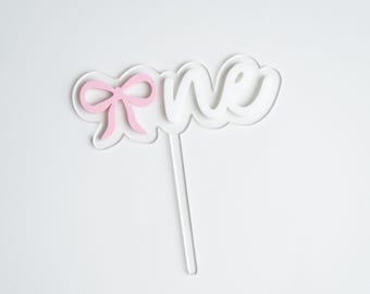 Bow Cake Topper, Acrylic "One" Cake Decoration