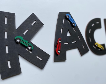 Race Car and Roadway Letters and Numbers: Construction and City Vehicle Nursery Decor City