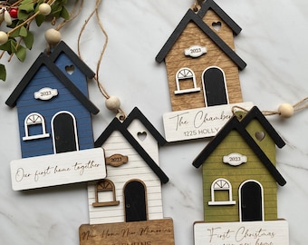 Custom New Home Ornament – Engraved Wood House, First Home Gift, Realtor