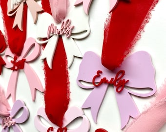 Personalized Acrylic Bow Valentine Gift Tag with Chiffon Ribbon
