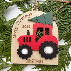 My First Christmas Tractor Christmas Ornament: Custom Color and Personalized Name